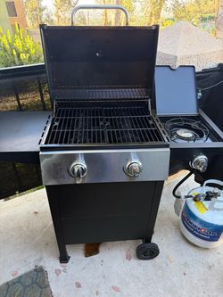 2-Burner Open Cart Propane Gas Grill in Stainless Steel and Black with Side Burner