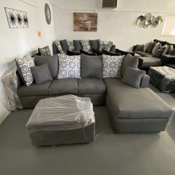 Grey Sectional With Designed Pillows ‼️new In Stock‼️