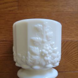 Westmoreland (marked) Milk Glass Grape Design Pedestal Paneled Vessel