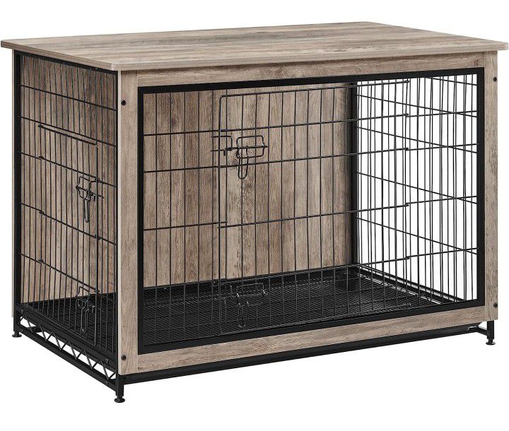 Feandrea Dog Crate Furniture, Side End Table, Modern Kennel for Dogs Indoor up to 80 lb, Heavy-Duty Dog Cage with Multi-Purpose Removable Tray