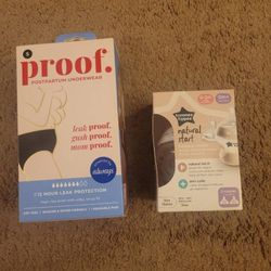 New postpartum underwear (size small) and Tommie tippee 5 oz baby bottle