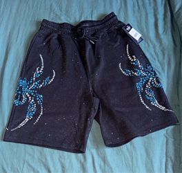 Black Rhinestone Graphic Shorts with Tags