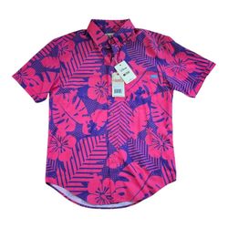 RSVLTS Disney Lei It on Me KUNUFLEX Short Sleeve Shirt Men SZ S Pink Floral