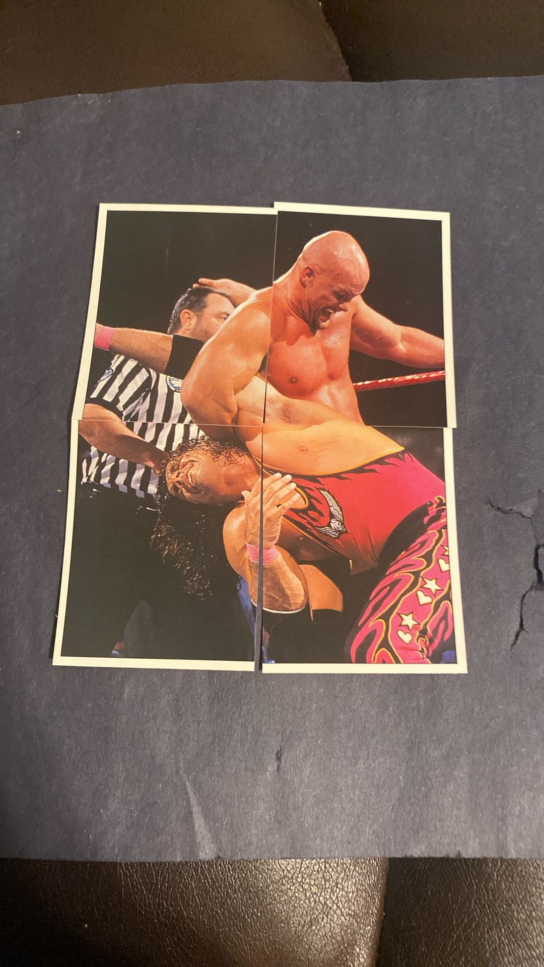 Stone Cold Steve Austin Rookie Vs. Bret Hart And Ken Shamrock As The Ref Topps 1997 WWF