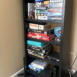 BLACK WOOD BOOKSHELF MODERN TRANSITIONAL 5 SHELF STORAGE STURDY