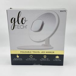 GloTech Foldable Travel LED Mirror W/10X Magnetic Mirror, White 