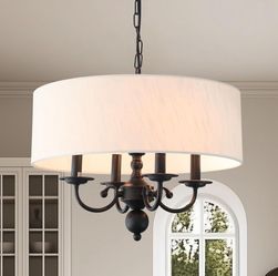 Transitional Drum‑Shade Chandelier with Candle‑Style Glow