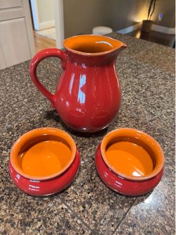 Set of Crate & Barrel Pitcher and 2 Bowls