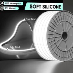 66Ft GZBtech 110-120V LED Neon Rope Lights 66FT/20M, 3D Top & Side Free Bend 6000K Cool White Silicone Neon Strip Light, 122+LM/FT Diver-Free IP65 Wat