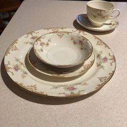 Dish Set:  Vintage, Set of 4 With Creamer and Sugar, Used Once