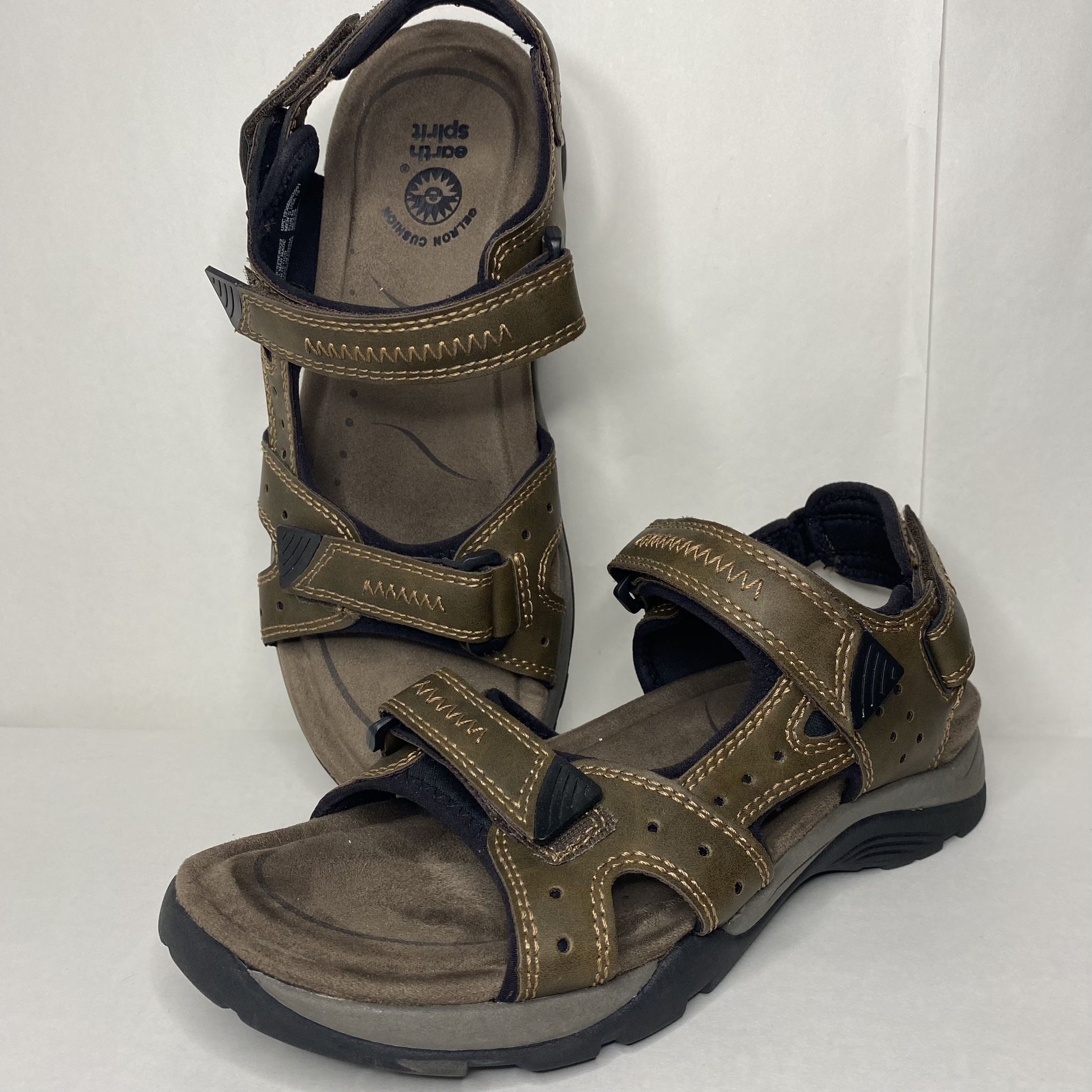 Earth Spirit Mens Adjustable Velcro Strap Down Brown Sport Sandals Size US 10