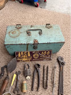 Vintage toolbox with tools