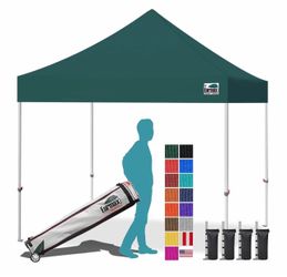 Eurmax USA 10x10ft Pop Up Canopy, Instant Tent for Outdoor Events,Patented No-Tip Rolling Storage Bag with 4 Sandbags,UV & Water Resistant,Heavy Duty