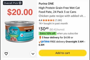 Case of 24 - Purina ONE Natural High Protein Grain Free Chicken Recipe Pate Wet Cat Food, 3 oz.,