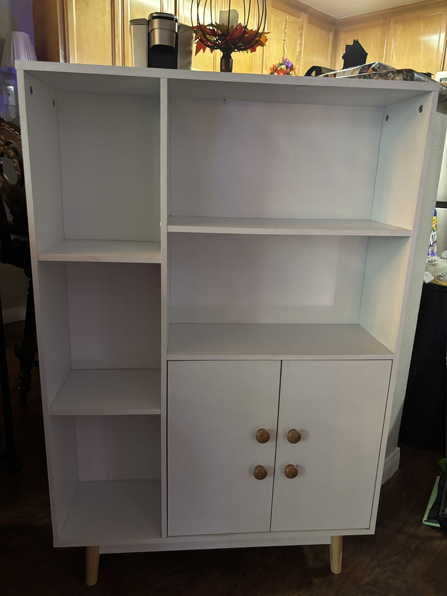 White Bookshelf, Cubby Bookcase With Doors And Open Shelves
