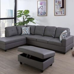 Brand New Gray Sectional Sofa Couch With Ottoman 
