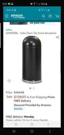 Safco Products 9639BL Open Top Dome Trash Can, 15-Gallon, Black