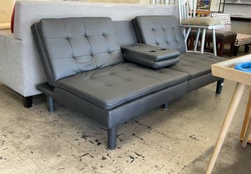 Futon Sofa Bed with USB Port and Cupholder