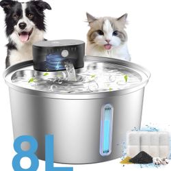 Wireless 8L/2.1 gal/Pet Water Fountain with sensor Mode/Timer Mode with 3 filters 