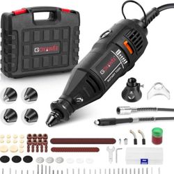 GOXAWEE Rotary Tool Kit with MultiPro Keyless Chuck and Flex Shaft -140pcs Accessories Variable Speed Electric Drill Set for Handmade Crafting Project