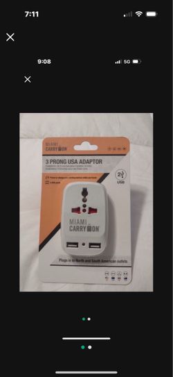Miami Carry On 3 Prong Adapter Power Or Charge 2 USB Ports