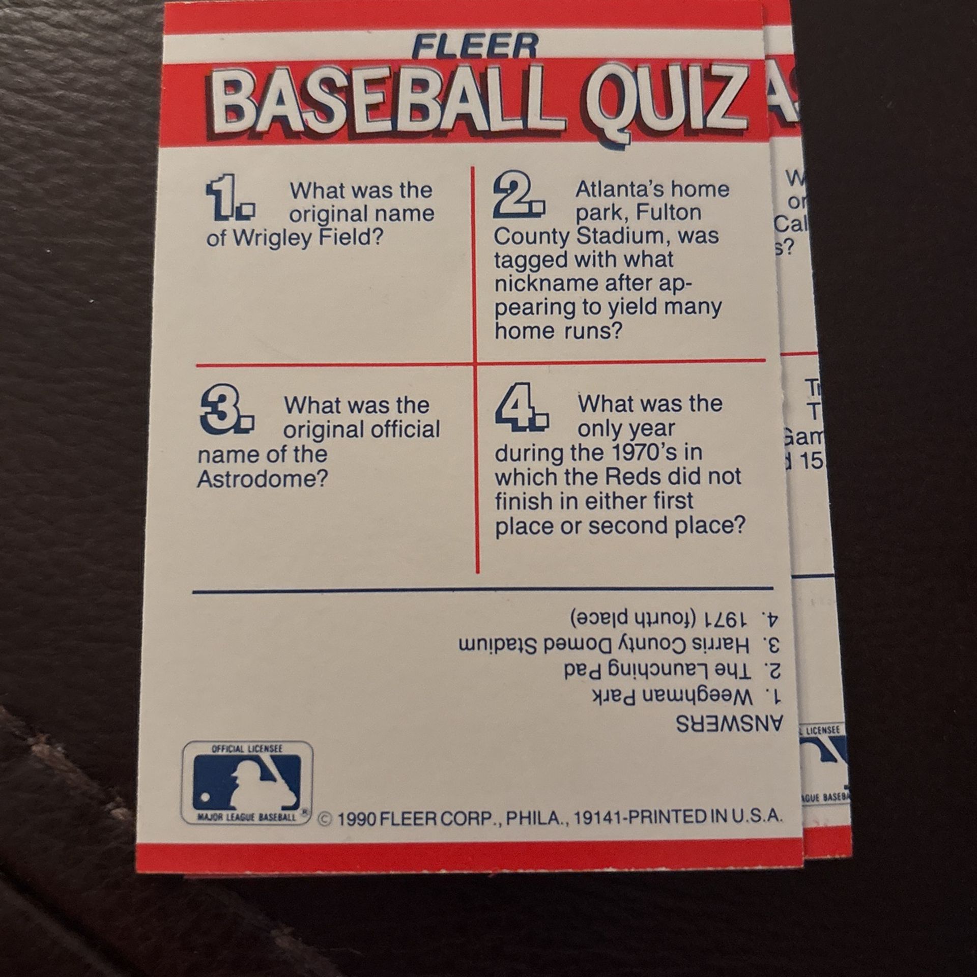 1990 Fleer Baseball Quiz Cards