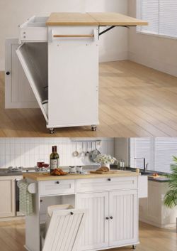 Modern White Kitchen Island with Drop‑Leaf Counter top – Like New