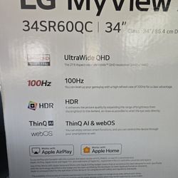 LG MyView Smart Monitor 34SR60QC 34" 3440×1440 Brand New!