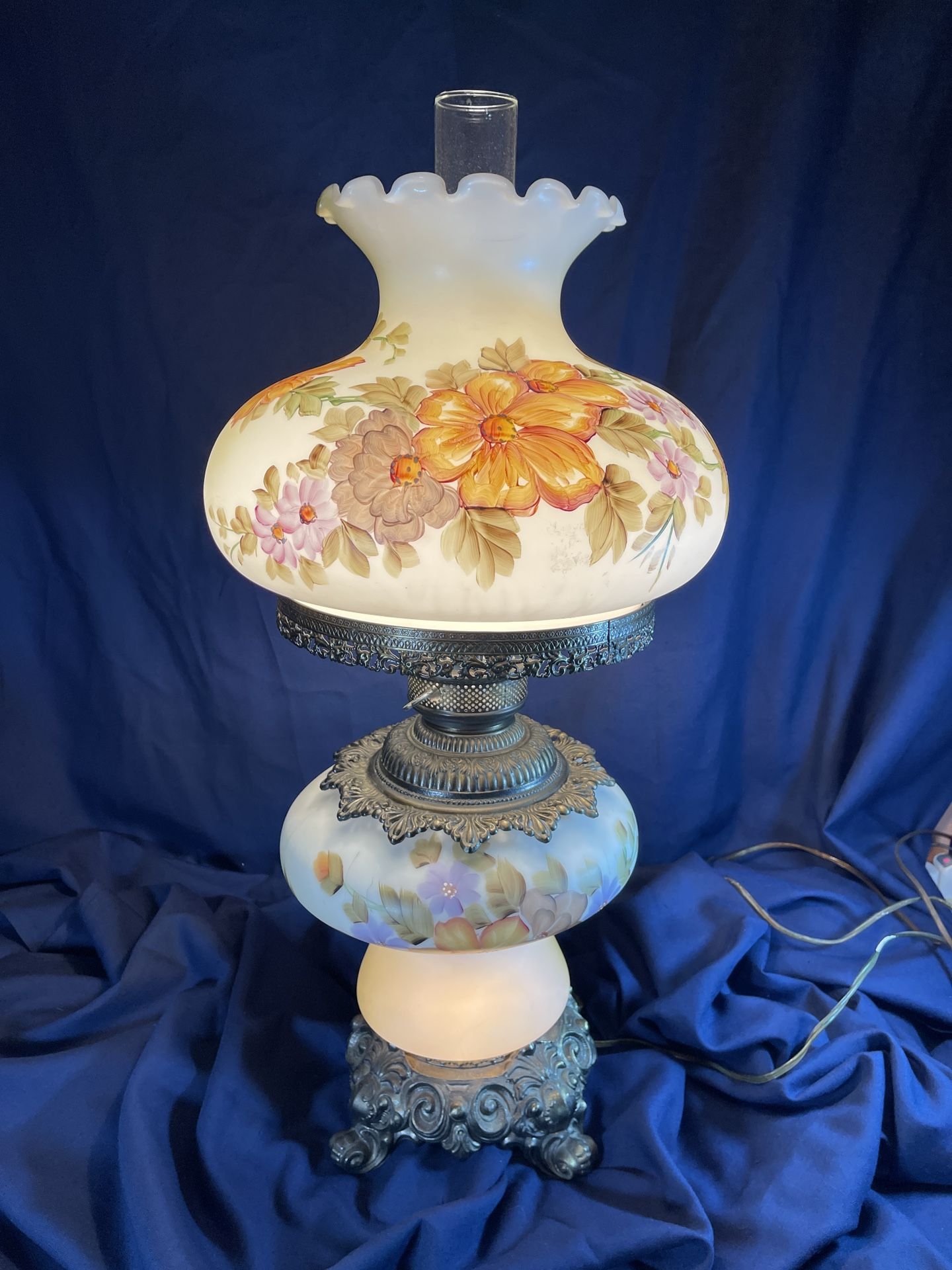 Antique Vintage Lamp With Ornaments And Flowers