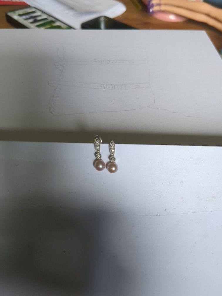 10k White Gold Diamond Pearl Earrings 