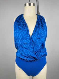 Bebe Royal Blue Crushed Satin Halter Bodysuit XXS