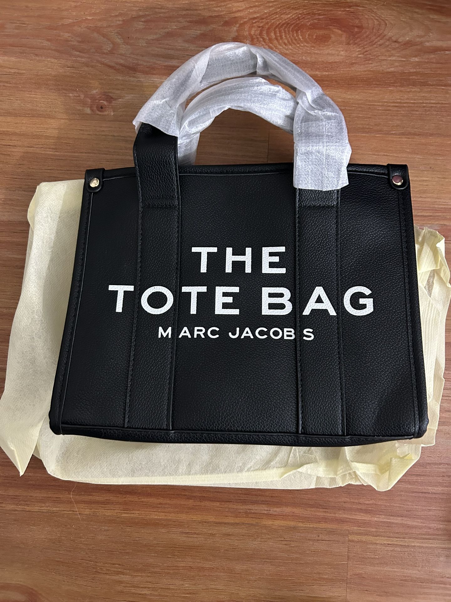 Marc Jacobs Medium Leather Tote Bag – Black with White Letters
