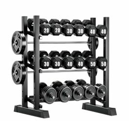 (K-1) 3-Tier Dumbbell Rack, 1300LB Capacity Adjustable Weight Rack for Home Gym, Heavy-Duty Weight Storage Rack for Dumbbells Kettlebells & Barbells (