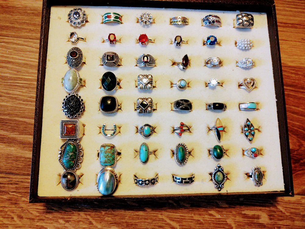 Vintage Estate Sterling Silver Rings With Turquoise & Other Precious Stones!! Size 6-12!!