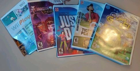 Wii Games Wii Play, We Love Golf, Tigar Woods PGA 10, Just Dance 3, Monster High