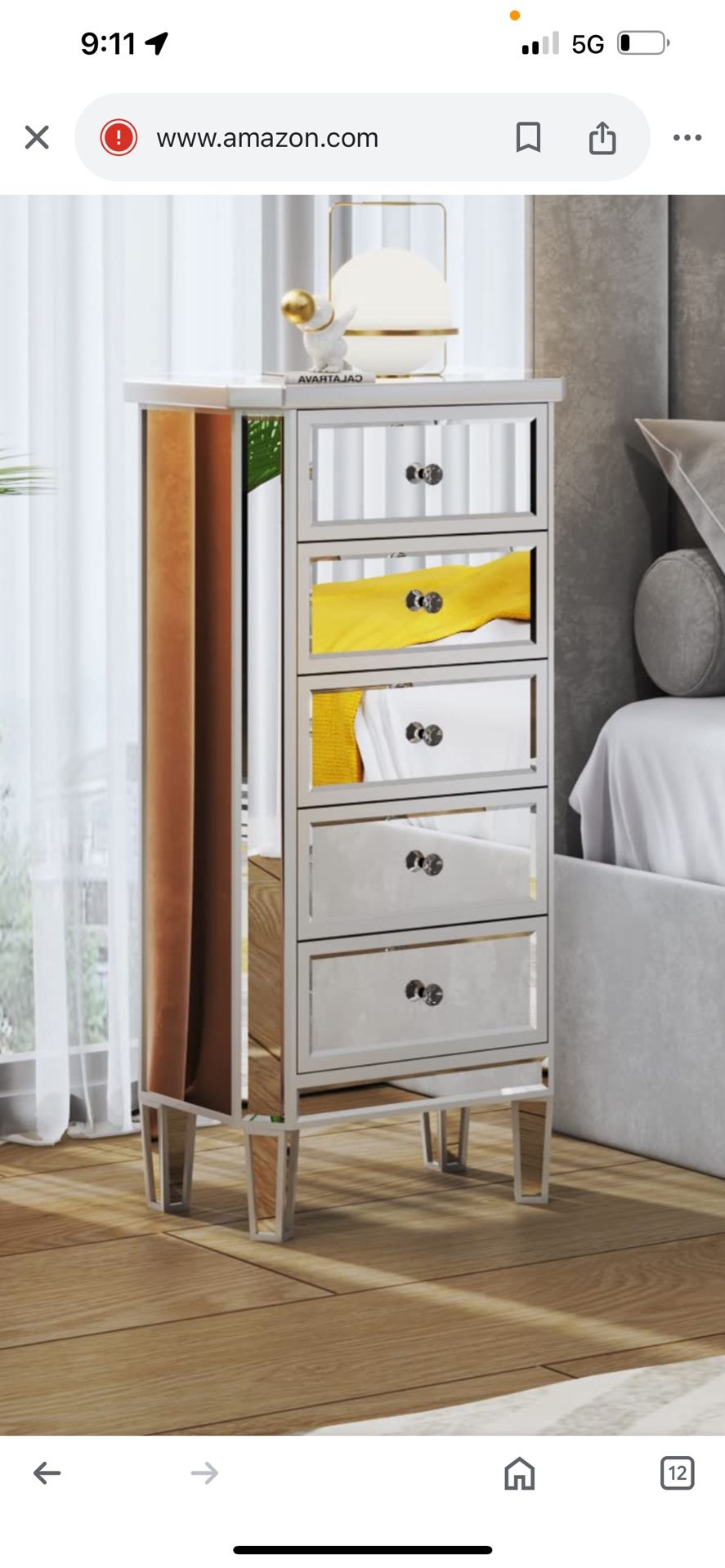 5 Drawer Mirrored Dresser