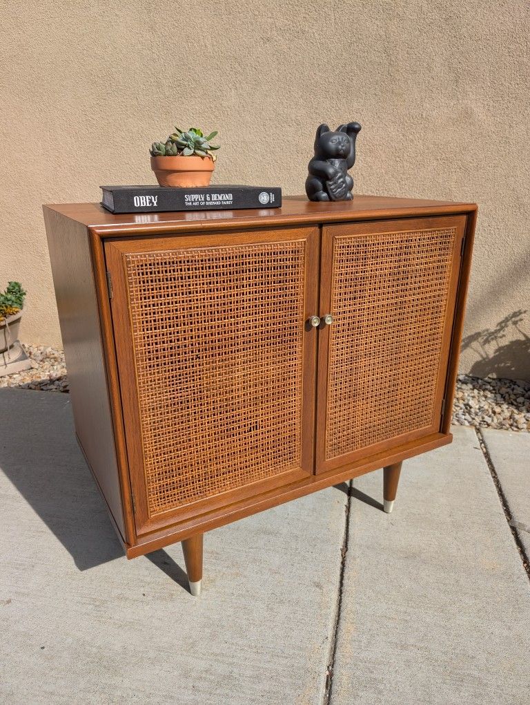 60s Credenza Mid Century Bar Wood And Rattan