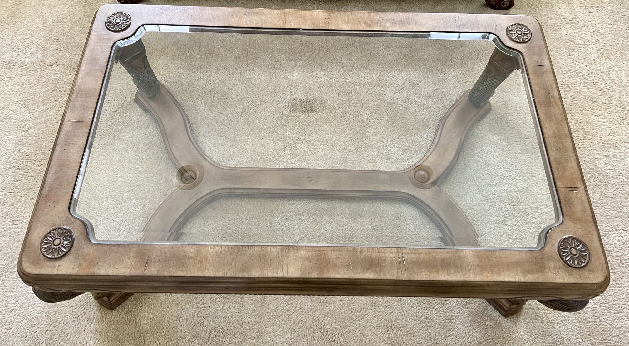 Solid Wood Glass Top Coffee Table