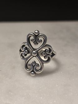 James Avery Sterling Silver Adorned Scrolled Hearts Ring, Size 7