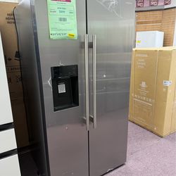 Refrigerator, Mora new open box 36” W side by side fridge