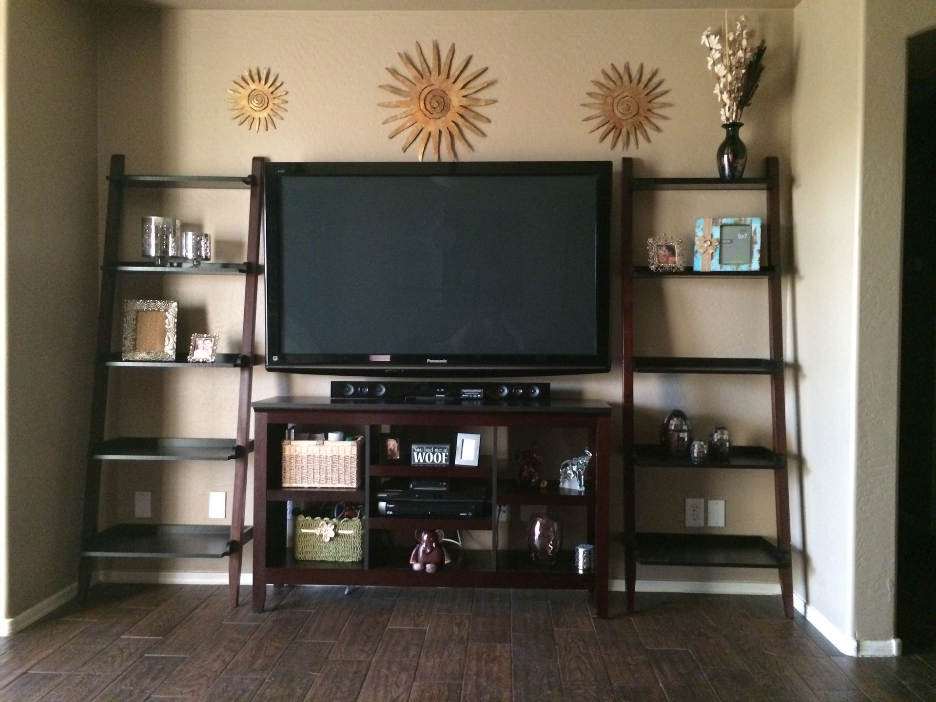 TV Stand and Ladder Shelves (tv & accessories not included)