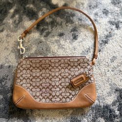 Vintage Coach Signature Canvas and Leather Wristlet in Tan