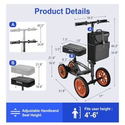 NEW SUCCU Knee Scooter, 11in Front Wheel Heavy Duty Knee Walker, All-Terrain