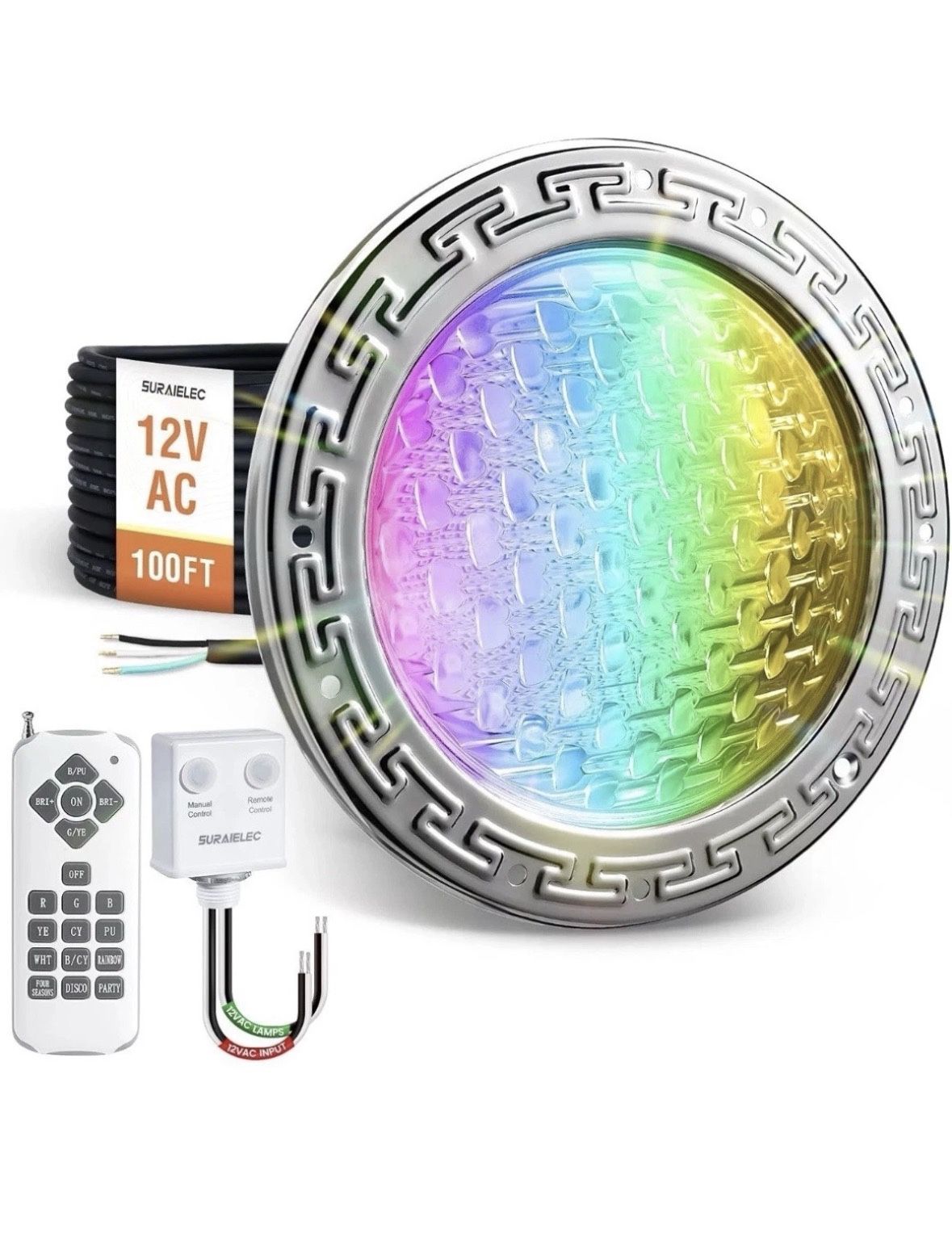 SURAIELEC Inground Pool Light 10 Inch Color LED 12V 100ft Cord Remote + App