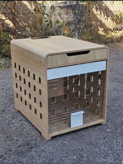 Modern Dog Crate Furniture With Charging Station Medium Kennel Indoor With Flip-up Hidden Acrylic Door For Small And Medium Breeds Up To 50lb Wood Pet