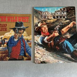 Western theme items (1979 stamp album & 1992 calendar).