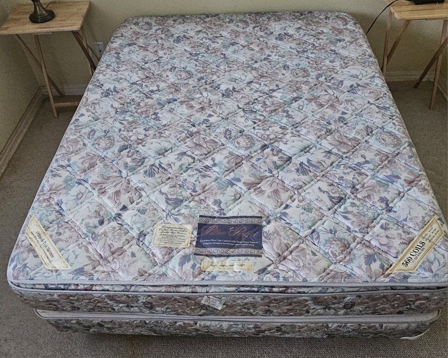 Queen Mattress, Box Spring, and metal frame