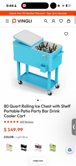 80 Quart Rolling Cooler Cart with Shelf