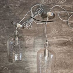 2x - allen + roth Brushed Nickel Transitional Clear Glass Bell Mini Hanging Pendant Light