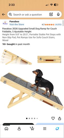 Pawaboo 2026 Upgraded Small Dog Ramp for Couch Foldable, 5 Ajustable Height Height from 9.8" to 20.5